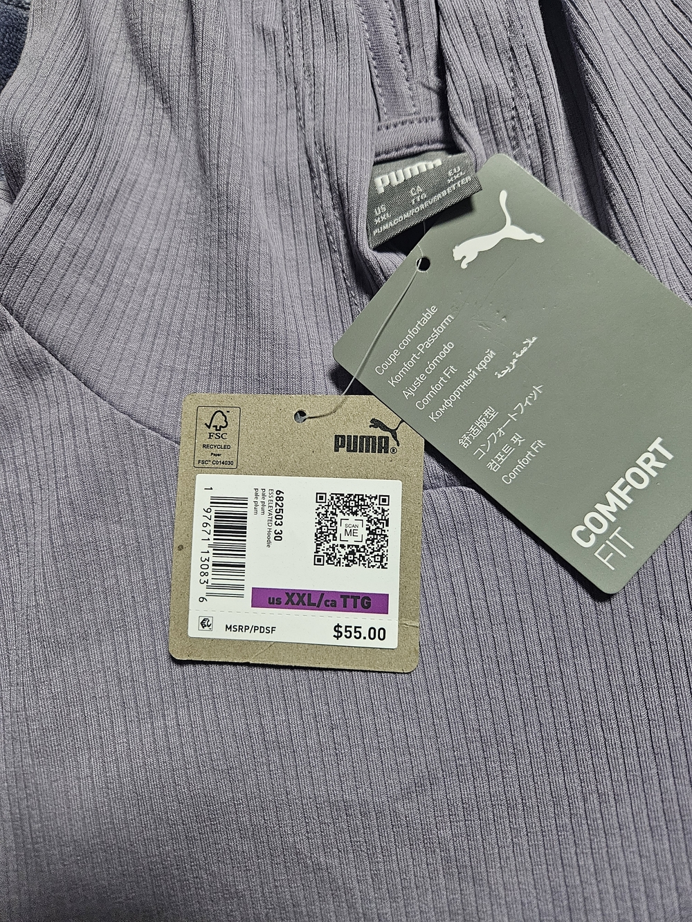 Puma Ribbed Comfort Fit Hoodie in Light Purple
